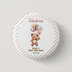 Badge Rond 2,50 Cm Joli Ours en Peluche 1er Anniversaire Douce Ours