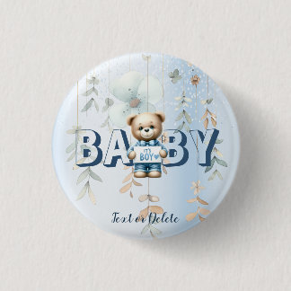 Badge Rond 2,50 Cm Joli ours en peluche bleu floral Belle Party