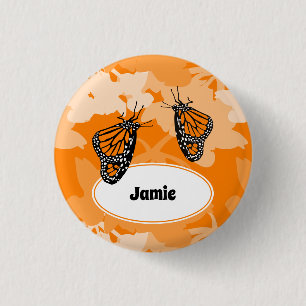 Badge Rond 2,50 Cm Joli Papillon Monarque Orange Nom
