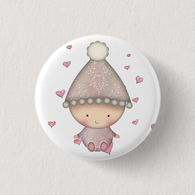 Badge Rond 2,50 Cm Joli petit bébé rose bouton (Devant)