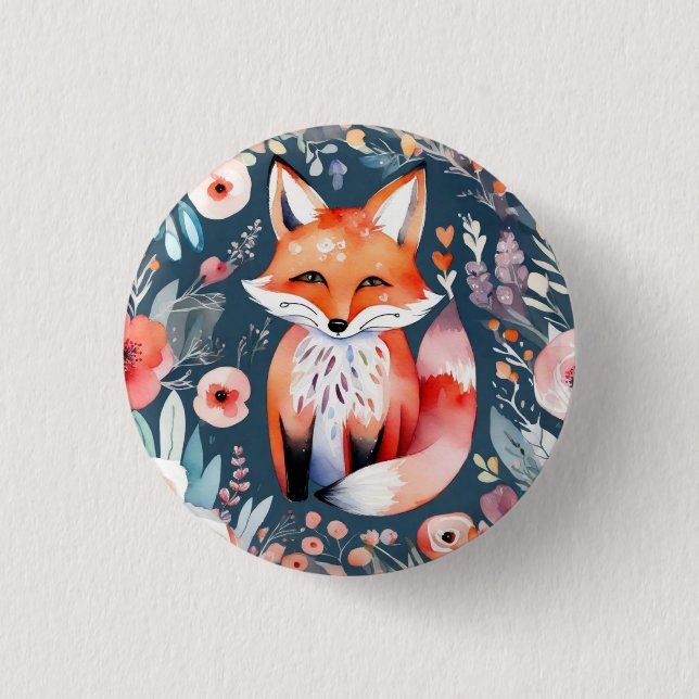 Badge Rond 2,50 Cm Joli renard floral (Devant)