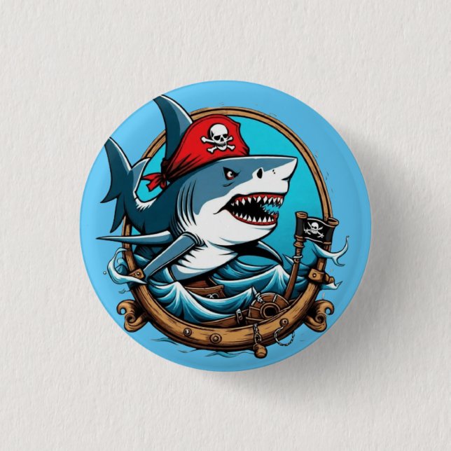 Badge Rond 2,50 Cm Joli requin pirate en bateau (Devant)