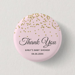 Badge Rond 2,50 Cm Joli Rose Pâle Pailleté Or Remerciement Baby Showe