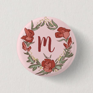 Badge Rond 2,50 Cm Joli Rosebud Blossom Wreath Monogramme moderne