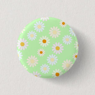 Badge Rond 2,50 Cm Jolie aquarelle colorée Motif marguerite vert