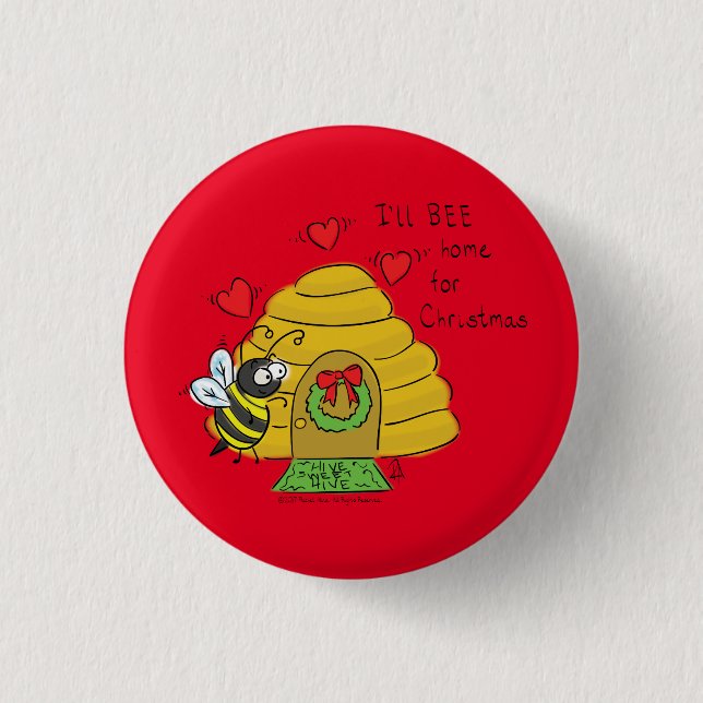 Badge Rond 2,50 Cm Jolie Bee Christmas Drôle Cartoon de vacances (Devant)