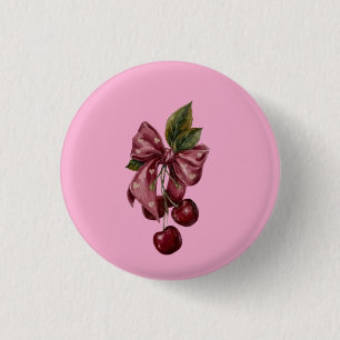 Badge Rond 2,50 Cm Jolie Coquette Cerise Ruban Rose Esthétique