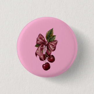 Badge Rond 2,50 Cm Jolie Coquette Cerise Ruban Rose Esthétique