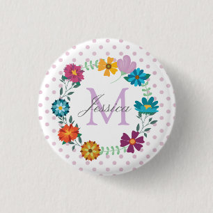 Badge Rond 2,50 Cm Jolie couronne de fleurs colorées Personnalisé Dot