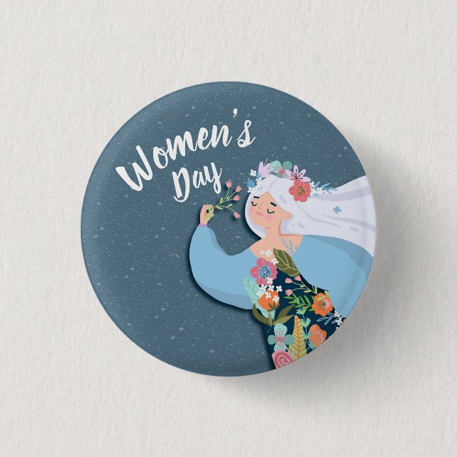 Badge Rond 2,50 Cm Jolie Fleur Whimsical Lady Fête des Femmes (Devant)