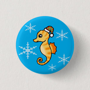 Badge Rond 2,50 Cm Jolie hippocampe flocon de neige d'hiver de vacanc