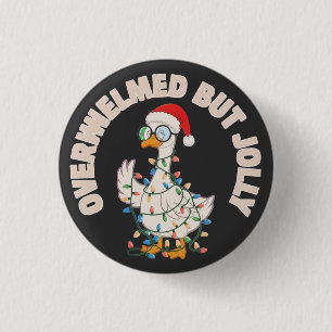 Badge Rond 2,50 Cm Jolie oie de Noël portant un chapeau de Père Noël