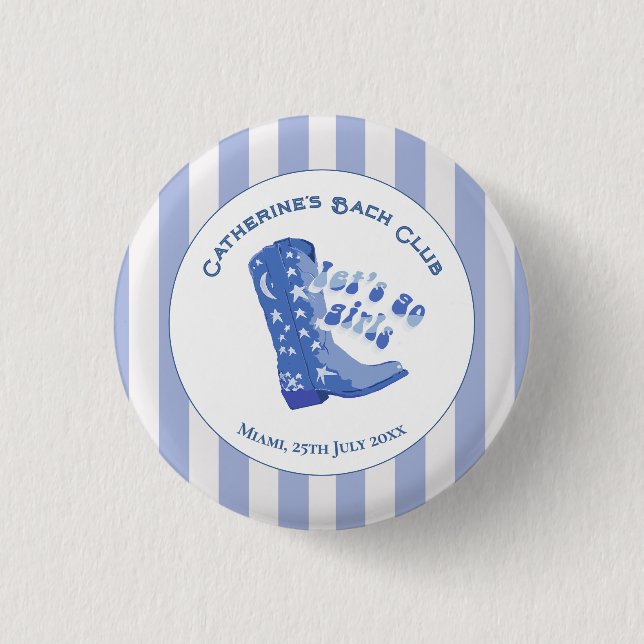 Badge Rond 2,50 Cm Jolie rayure de bottes de cowgirl bleue pour fille (Devant)