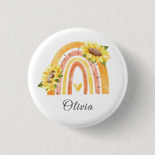 Badge Rond 2,50 Cm Jolie tournesol coloré Jaune Arc-en-ciel Girls Nom