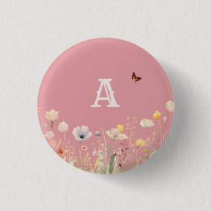Badge Rond 2,50 Cm Jolies couleurs Aquarelle Fleurs sauvages et Monog