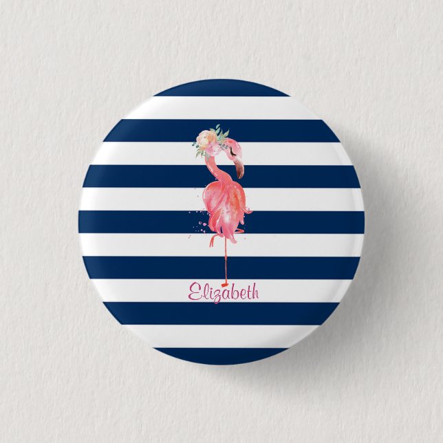 Badge Rond 2,50 Cm Jolis flamants roses Fleur, Rayé   (Devant)