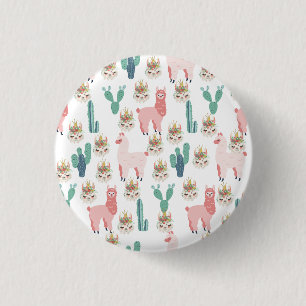 Badge Rond 2,50 Cm Jolis Llamas roses et Cactus vert