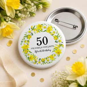 Badge Rond 2,50 Cm Jonquille jaune Anniversaire cinquantième personna