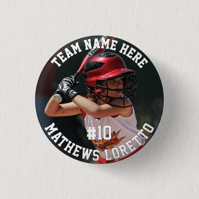 Badge Rond 2,50 Cm Joueur de baseball Ajouter le nom Équipe et photo (Devant)