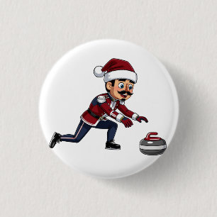 Badge Rond 2,50 Cm Joueur de curling Casse-Noisette Fêtes Sports d'h