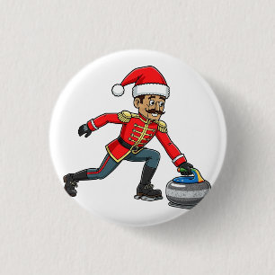 Badge Rond 2,50 Cm Joueur de curling Casse-Noisette Fêtes Sports d'h