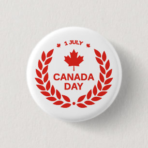 Badge Rond 2,50 Cm jour canadien rouge feuille d'érable 1er juillet 
