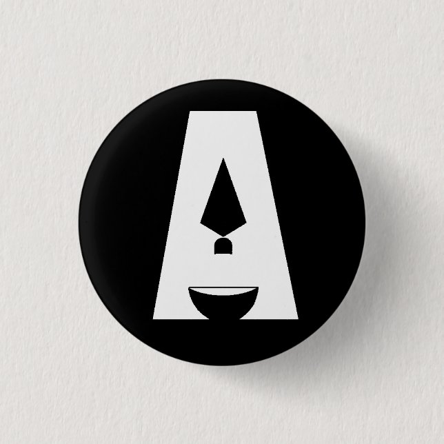 Badge Rond 2,50 Cm Jour de bouton noir de logo de l'archéologie "A" (Devant)