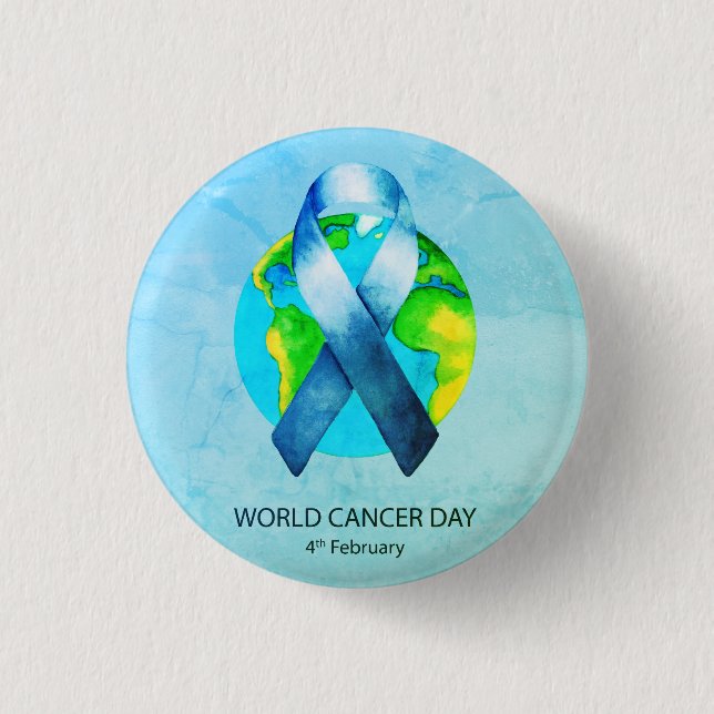 Badge Rond 2,50 Cm Jour de Cancer du monde - ruban bleu/turquoise de (Devant)