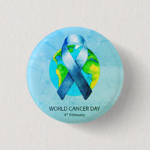 Badge Rond 2,50 Cm Jour de Cancer du monde - ruban bleu/turquoise de