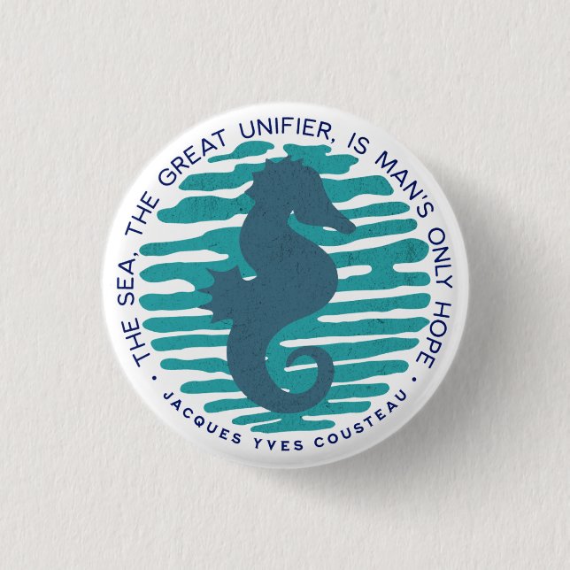 Badge Rond 2,50 Cm Jour des terres, Hippocampe et Vagues, Nettoyer l' (Devant)