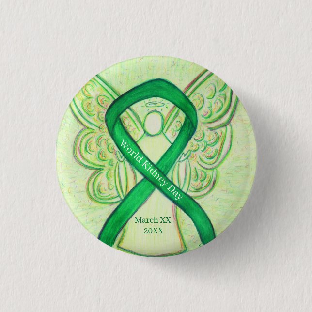 Badge Rond 2,50 Cm Journée mondiale du rein Sensibilisation au vert É (Devant)