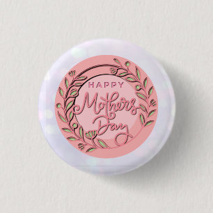 Badge Rond 2,50 Cm Joyeuse Fête des Mères Élégant Moderne Floral Rose