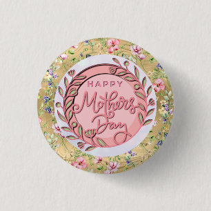 Badge Rond 2,50 Cm Joyeuse fête des mères Élégante florale rose moder