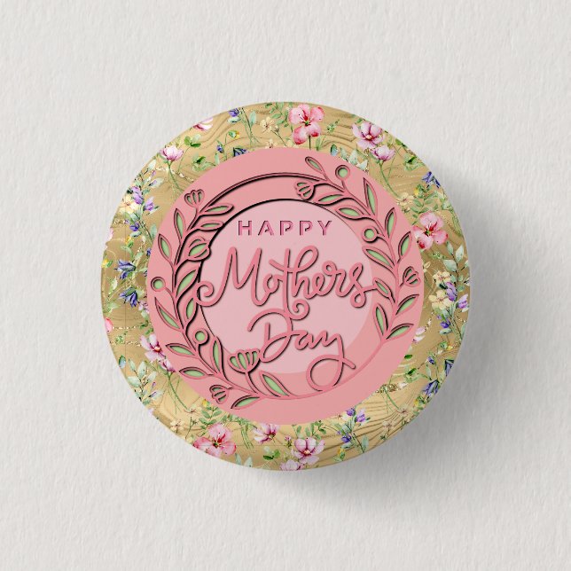 Badge Rond 2,50 Cm Joyeuse fête des mères Élégante florale rose moder (Devant)