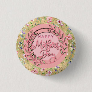 Badge Rond 2,50 Cm Joyeuse fête des mères Élégante florale rose moder
