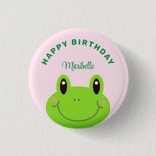 Badge Rond 2,50 Cm Joyeuse Grenouille d'anniversaire mignonne rose