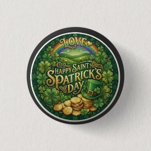 Badge Rond 2,50 Cm Joyeuse Saint-Patrick Amour Cœur Arc-en-Ciel Shamr