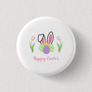 Badge Rond 2,50 Cm Joyeuses Fleurs de Tulipe de Pâques Oreilles et oe