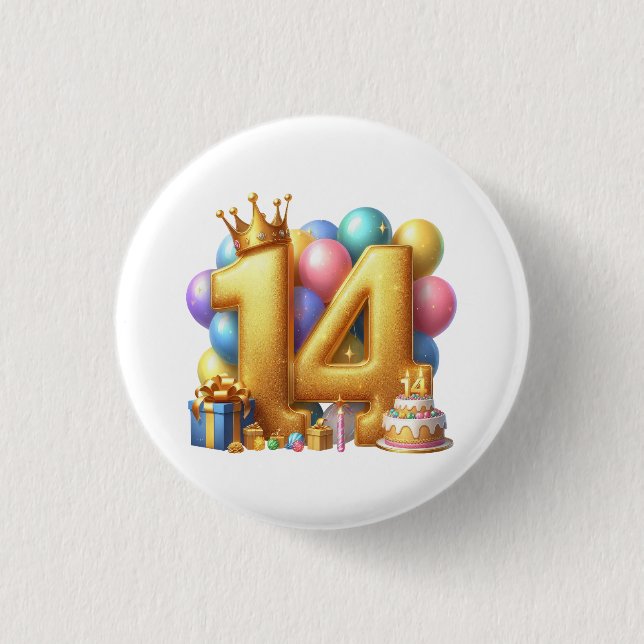 Badge Rond 2,50 Cm Joyeux 14e anniversaire (Devant)