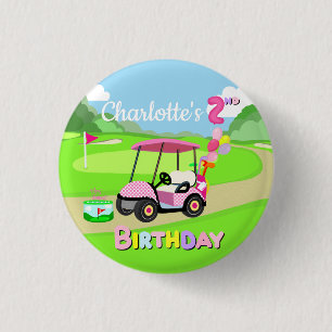 Badge Rond 2,50 Cm Joyeux 2e anniversaire Polka Dot Rose Girly Golf