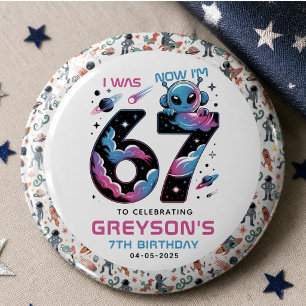 Badge Rond 2,50 Cm Joyeux 7e Anniversaire Cute Space Six et Sept An