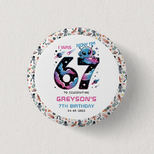 Badge Rond 2,50 Cm Joyeux 7e Anniversaire Cute Space Six et Sept An