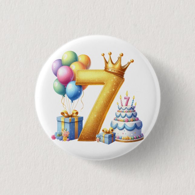 Badge Rond 2,50 Cm Joyeux 7ème Anniversaire (Devant)