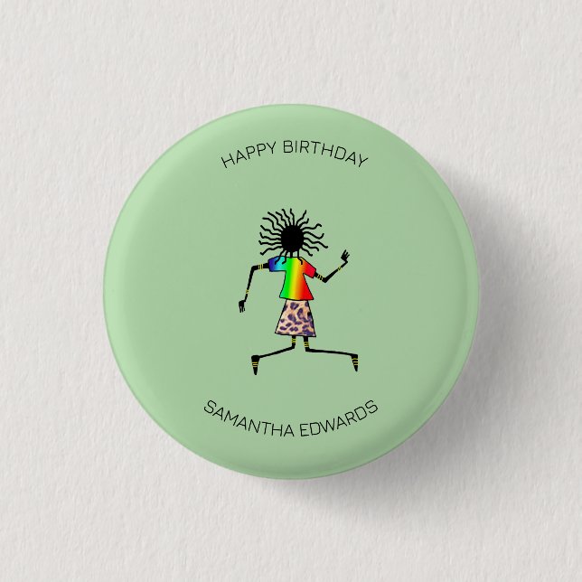 Badge Rond 2,50 Cm Joyeux Anniversaire, Belle Danseur Africaine (Devant)