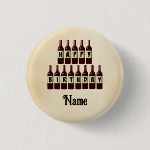 Badge Rond 2,50 Cm Joyeux Anniversaire Bouteilles de vin rouge Custom
