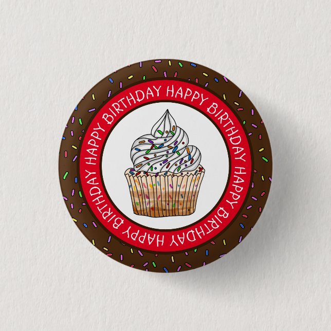 Badge Rond 2,50 Cm Joyeux Anniversaire Cartoon Vanilla Cupcake (Devant)