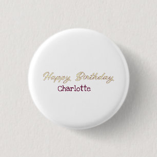 Badge Rond 2,50 Cm joyeux anniversaire jaune marron pastel moderne te