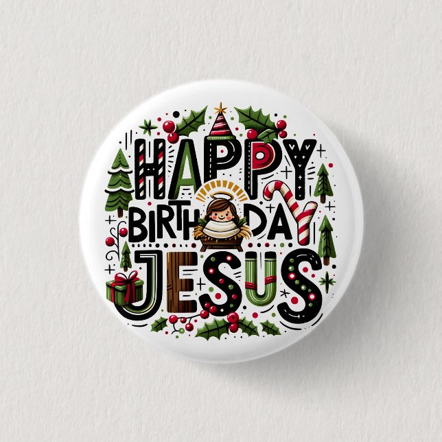 Badge Rond 2,50 Cm Joyeux anniversaire Jésus (Devant)