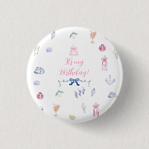 Badge Rond 2,50 Cm Joyeux Anniversaire Minimaliste Italien Mignon