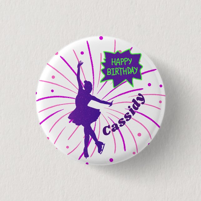 Badge Rond 2,50 Cm Joyeux Anniversaire Patinage artistique personnali (Devant)
